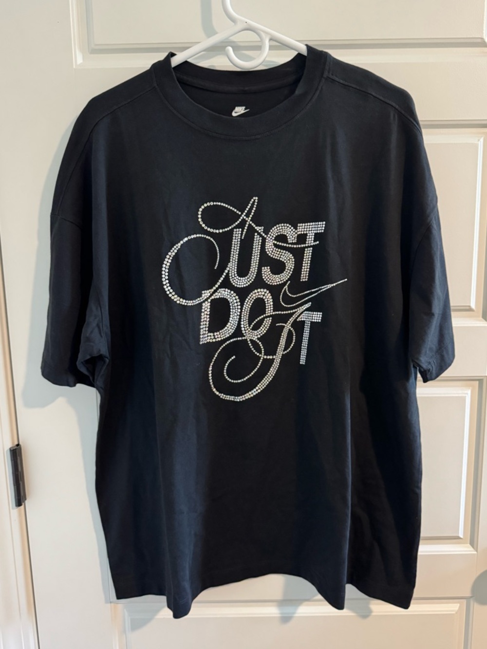 NWT Nike Just Do It Bedazzled Oversized Cotton T-Shirt, Black, Size M